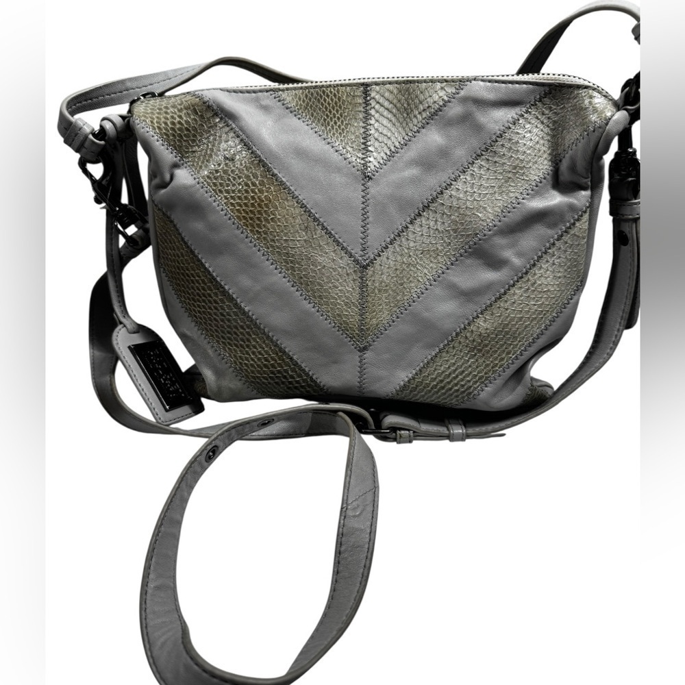 Badgley Mischka gray leather snakeskin chevron handbag or crossbody